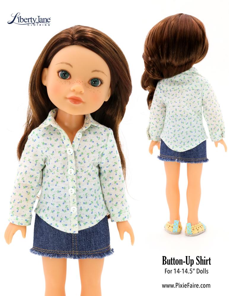 Liberty Jane WellieWishers Button Up Shirt 14 - 14.5 inch Doll Clothes Pattern Pixie Faire
