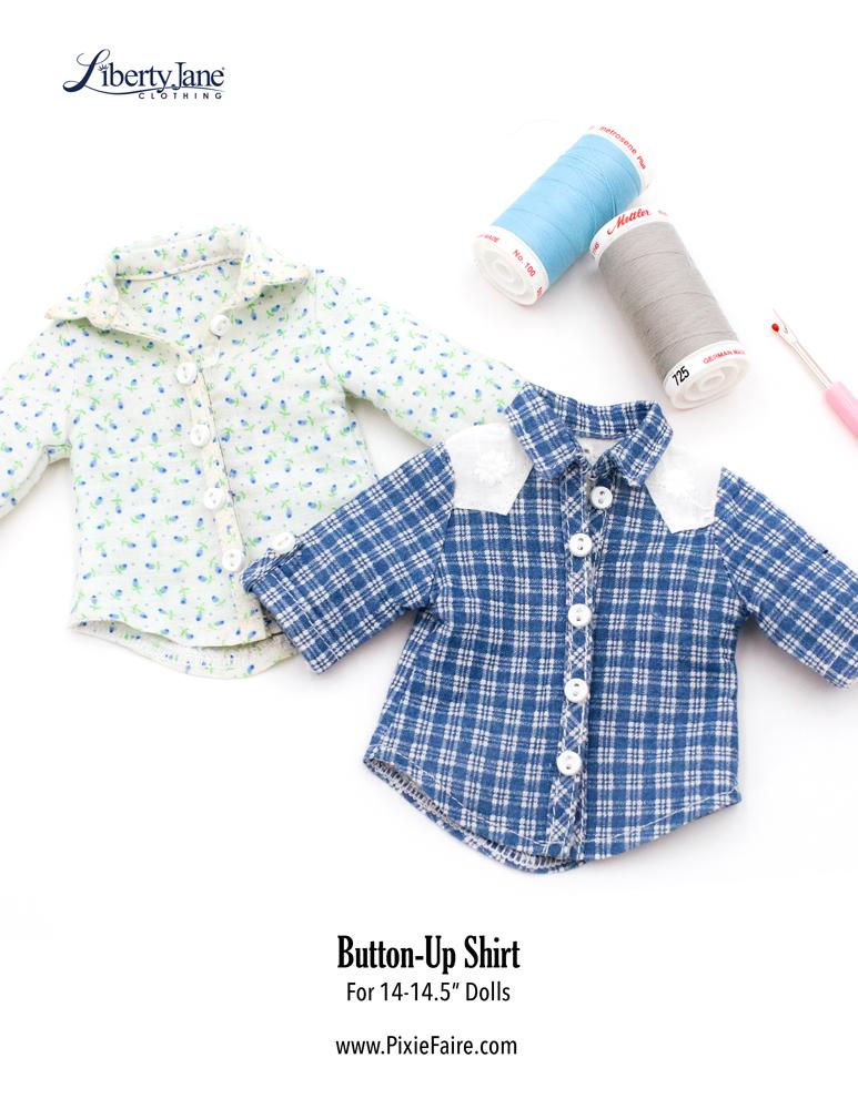 Liberty Jane WellieWishers Button Up Shirt 14 - 14.5 inch Doll Clothes Pattern Pixie Faire