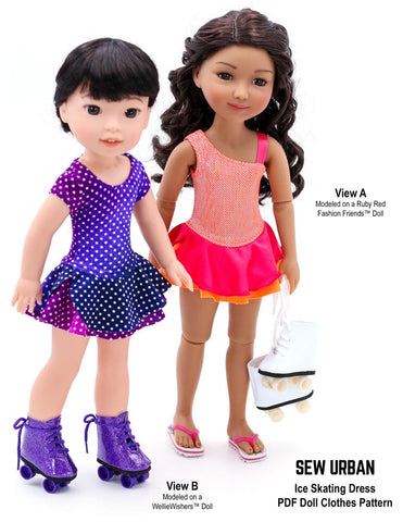 Sew Urban WellieWishers Ice Skating Dress 14.5" -15" Doll Clothes Pattern Pixie Faire