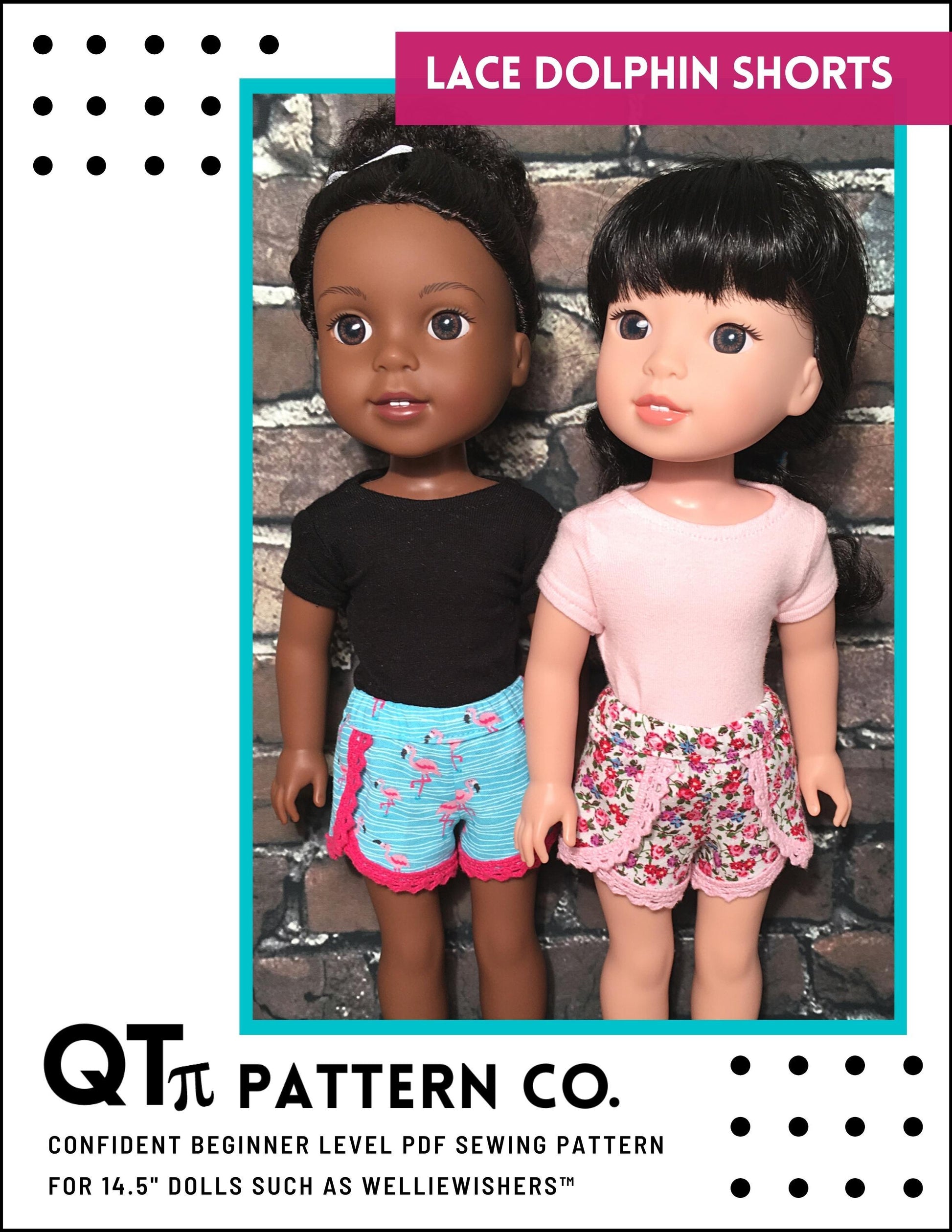 QTπ Pattern Co WellieWishers Lace Dolphin Shorts 14.5" Doll Clothes Pattern Pixie Faire