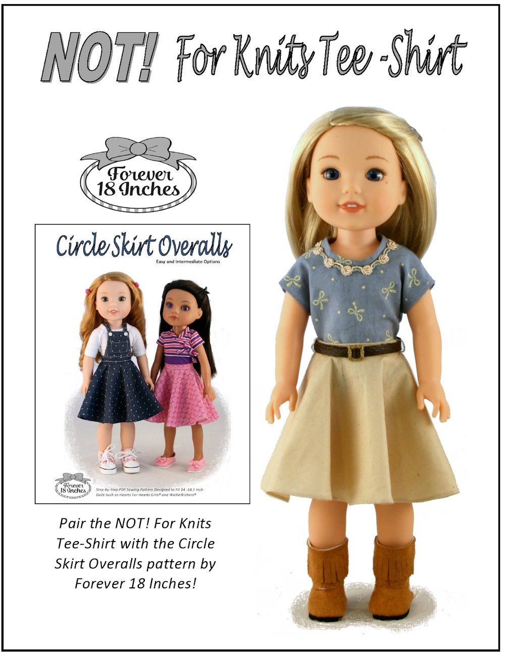 Forever 18 Inches WellieWishers NOT! For Knits Tee-Shirt 14.5" Doll Clothes Pattern Pixie Faire