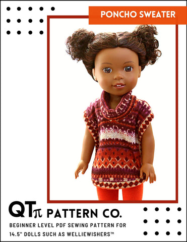 QTπ Pattern Co WellieWishers Poncho 14.5" Doll Clothes Pattern Pixie Faire