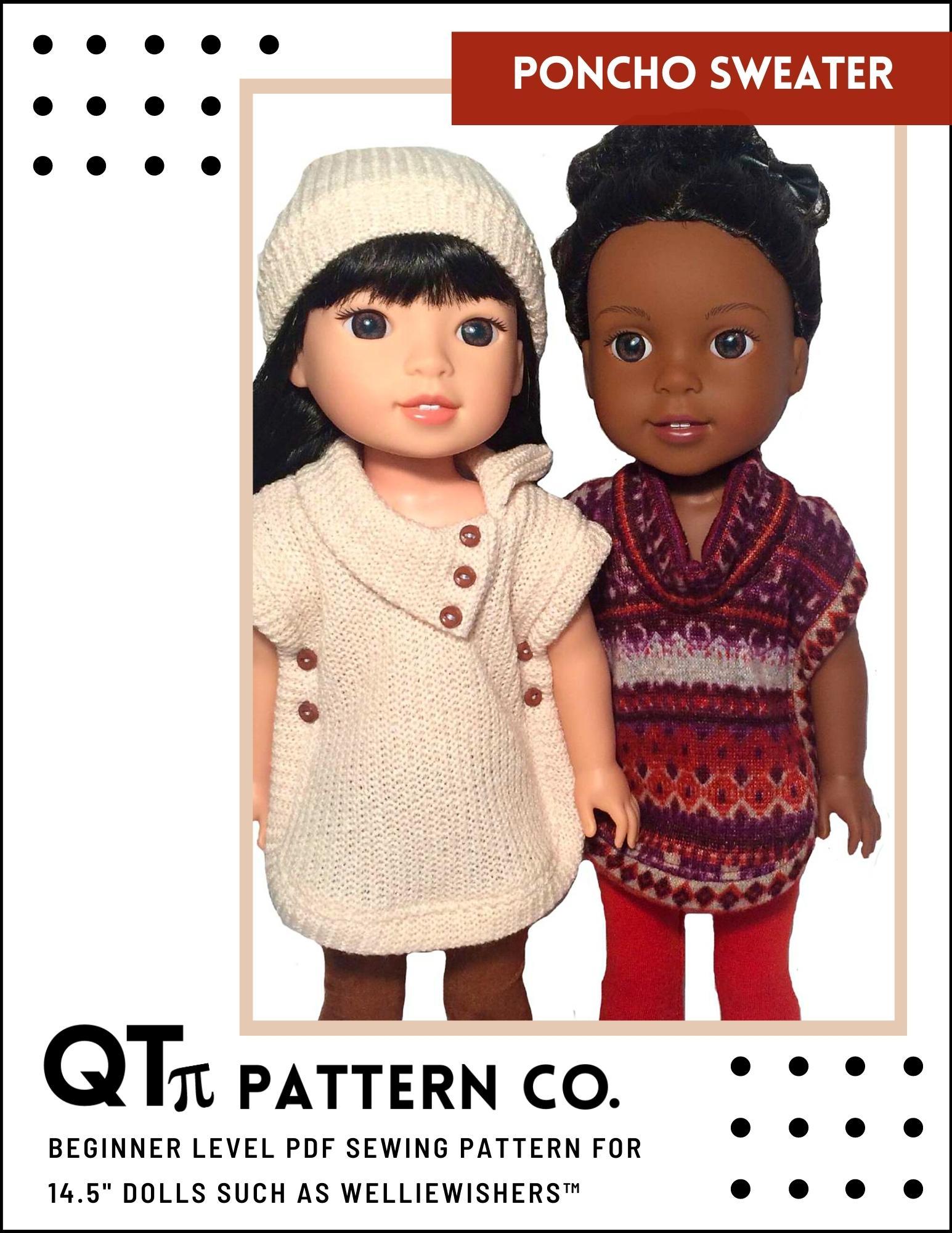 QTπ Pattern Co WellieWishers Poncho 14.5" Doll Clothes Pattern Pixie Faire