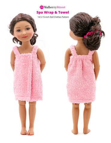 123 Mulberry Street Ruby Red Fashion Friends Spa Wrap & Towel 14.5-15" Doll Clothes Pattern Pixie Faire