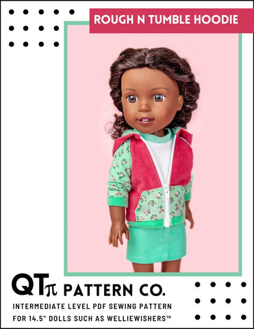 QTπ Pattern Co WellieWishers Rough N Tumble Hoodie 14.5" Doll Clothes Pattern Pixie Faire