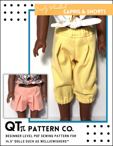 QTπ Pattern Co WellieWishers Simply Pleated Capris and Shorts 14.5" Doll Clothes Pattern Pixie Faire