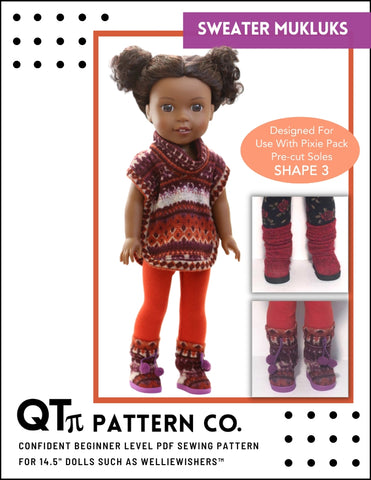 QTπ Doll Clothing WellieWishers Sweater Mukluks 14.5" Doll Clothes Pattern Pixie Faire