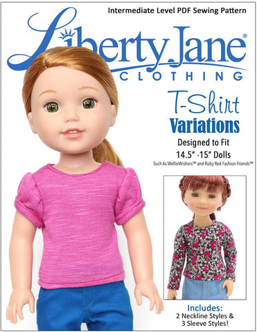 Liberty Jane WellieWishers T-Shirt Variations 14.5 -15 Inch Doll Clothes Pattern Pixie Faire