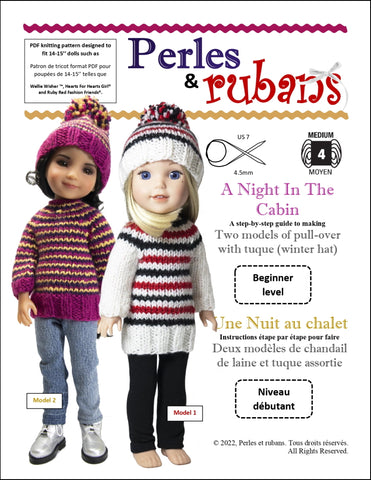 Perles & Rubans Knitting A Night in the Cabin 14-15" Doll Clothes Knitting Pattern Pixie Faire