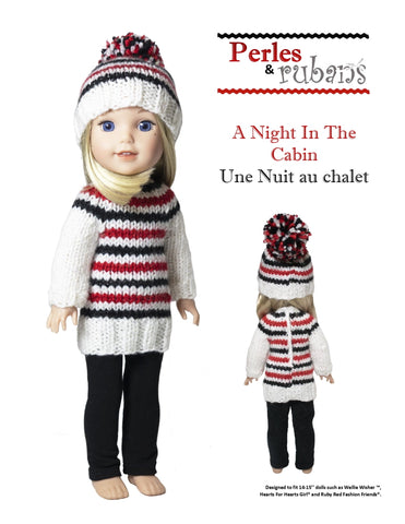 Perles & Rubans Knitting A Night in the Cabin 14-15" Doll Clothes Knitting Pattern Pixie Faire