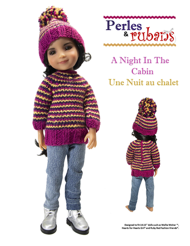 Perles & Rubans Knitting A Night in the Cabin 14-15" Doll Clothes Knitting Pattern Pixie Faire