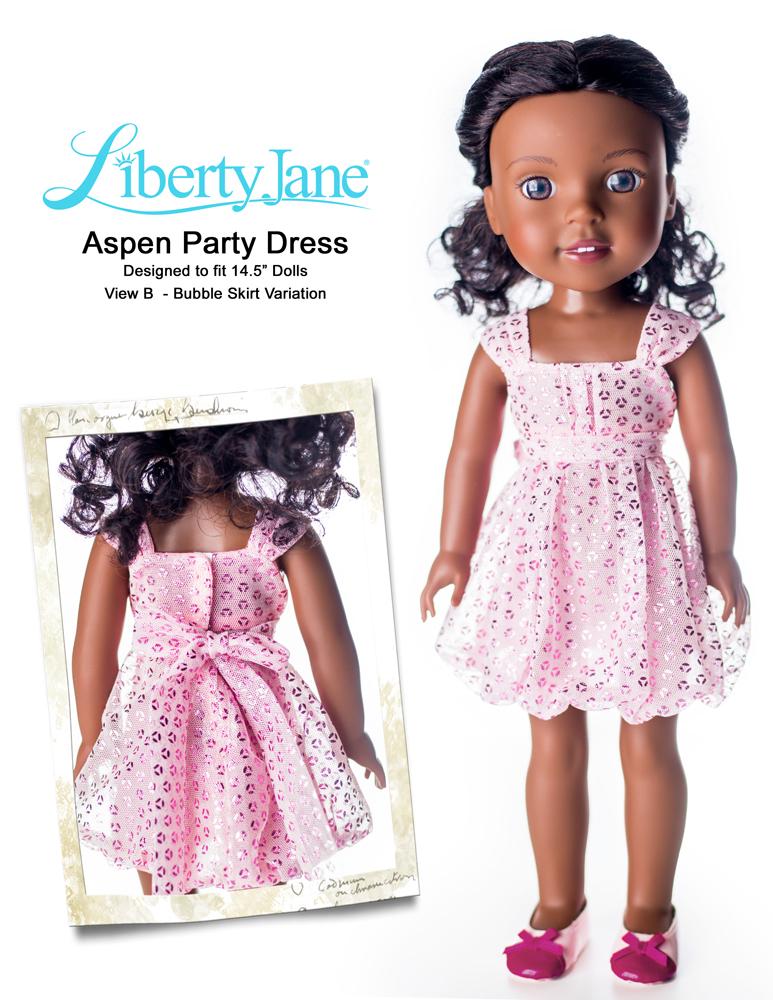 Liberty Jane WellieWishers Aspen Party Dress 14.5 Inch Doll Clothes Pattern Pixie Faire