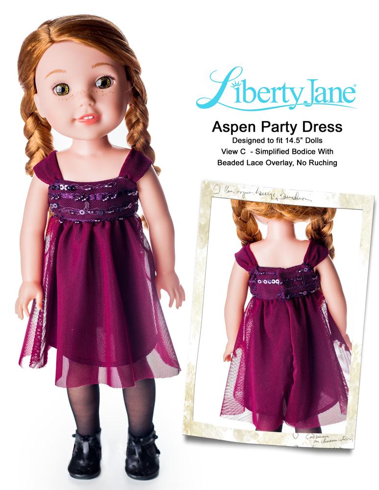 Liberty Jane WellieWishers Aspen Party Dress 14.5 Inch Doll Clothes Pattern Pixie Faire
