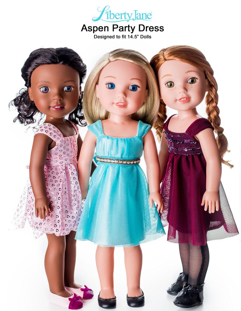 Liberty Jane WellieWishers Aspen Party Dress 14.5 Inch Doll Clothes Pattern Pixie Faire