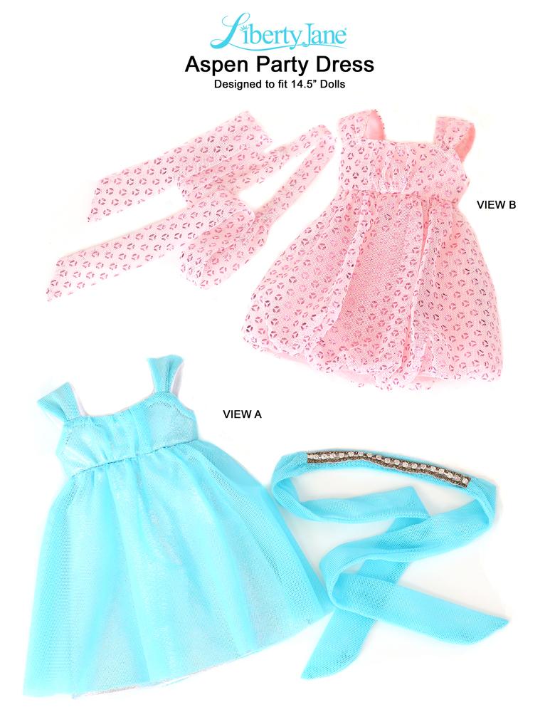Liberty Jane WellieWishers Aspen Party Dress 14.5 Inch Doll Clothes Pattern Pixie Faire