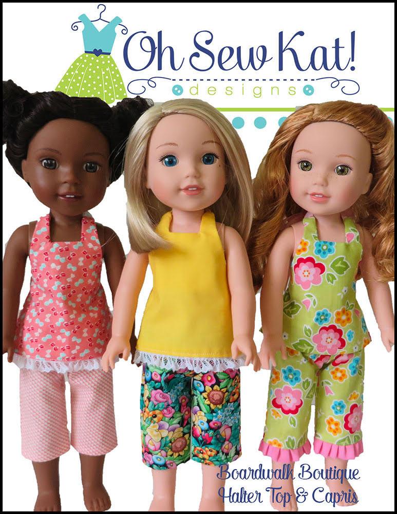 Oh Sew Kat WellieWishers Boardwalk Boutique Halter Top & Capris 14.5" Doll Clothes Pattern Pixie Faire