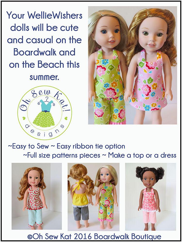 Oh Sew Kat WellieWishers Boardwalk Boutique Halter Top & Capris 14.5" Doll Clothes Pattern Pixie Faire