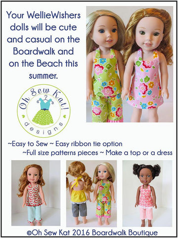 Oh Sew Kat WellieWishers Boardwalk Boutique Halter Top & Capris 14.5" Doll Clothes Pattern Pixie Faire