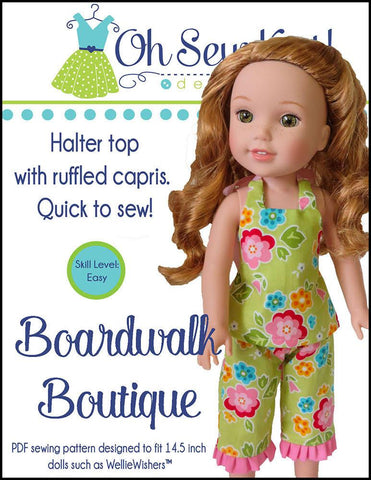 Oh Sew Kat WellieWishers Boardwalk Boutique Halter Top & Capris 14.5" Doll Clothes Pattern Pixie Faire