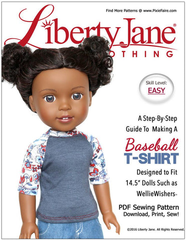 Liberty Jane WellieWishers Baseball T-Shirt 14.5" Doll Clothes Pattern Pixie Faire