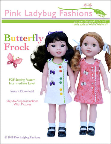 Pink Ladybug WellieWishers Butterfly Frock 14.5" Doll Clothes Pattern Pixie Faire