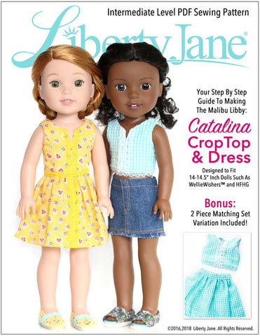 Liberty Jane WellieWishers Catalina Dress and Top 14 - 14.5 inch Doll Clothes Pattern Pixie Faire