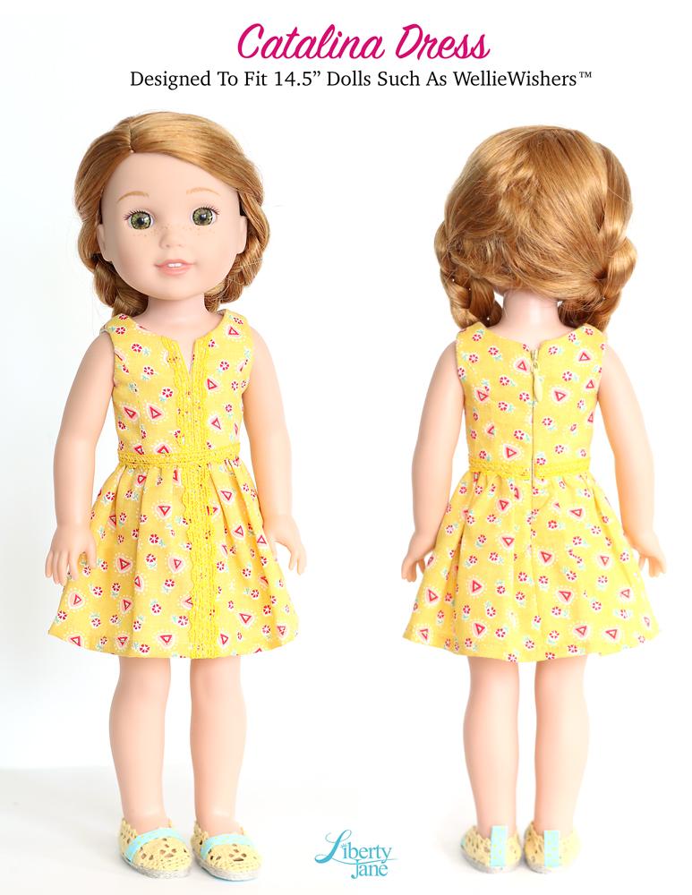 Liberty Jane WellieWishers Catalina Dress and Top 14 - 14.5 inch Doll Clothes Pattern Pixie Faire