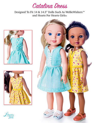 Liberty Jane WellieWishers Catalina Dress and Top 14 - 14.5 inch Doll Clothes Pattern Pixie Faire