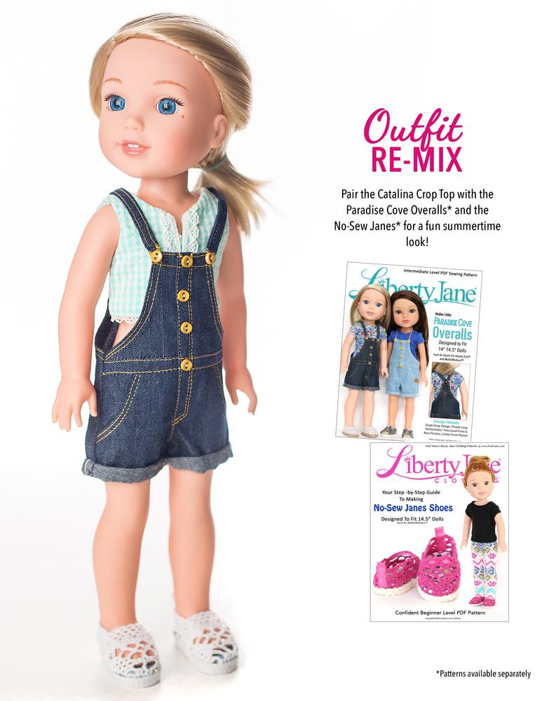 Liberty Jane WellieWishers Catalina Dress and Top 14 - 14.5 inch Doll Clothes Pattern Pixie Faire