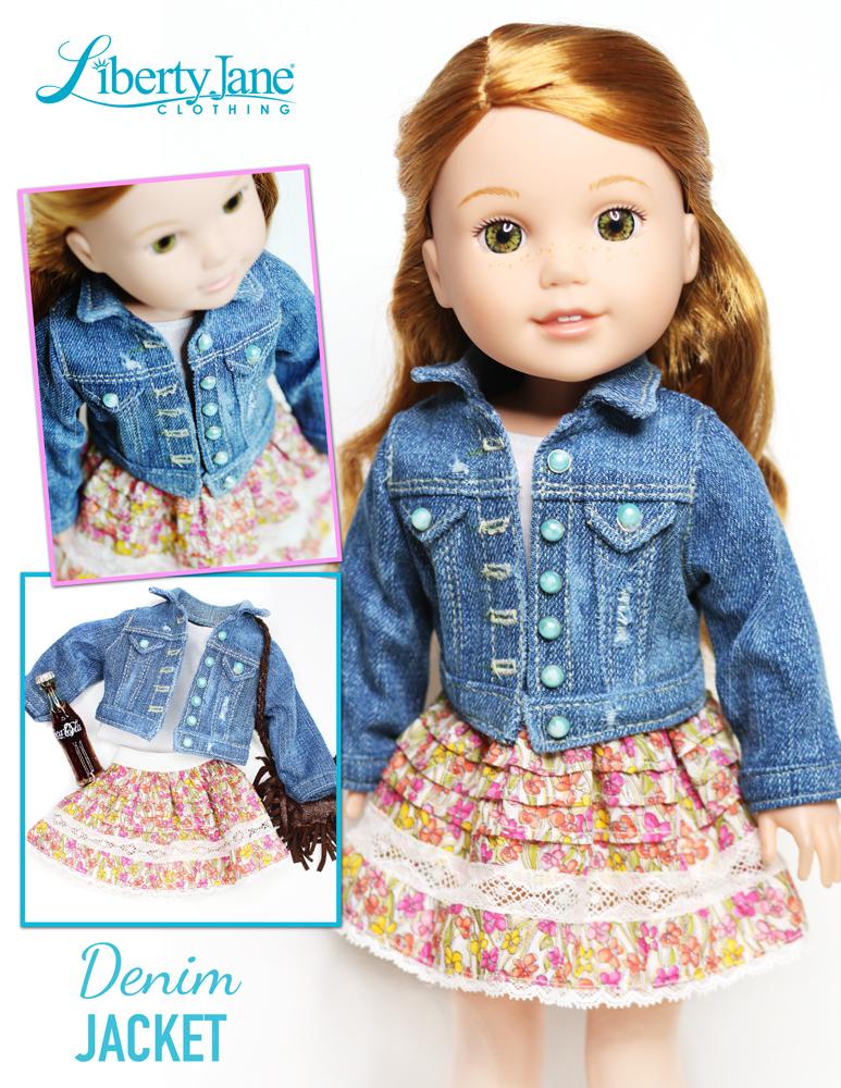 Liberty Jane WellieWishers Denim Jacket 14.5" Doll Clothes Pattern Pixie Faire