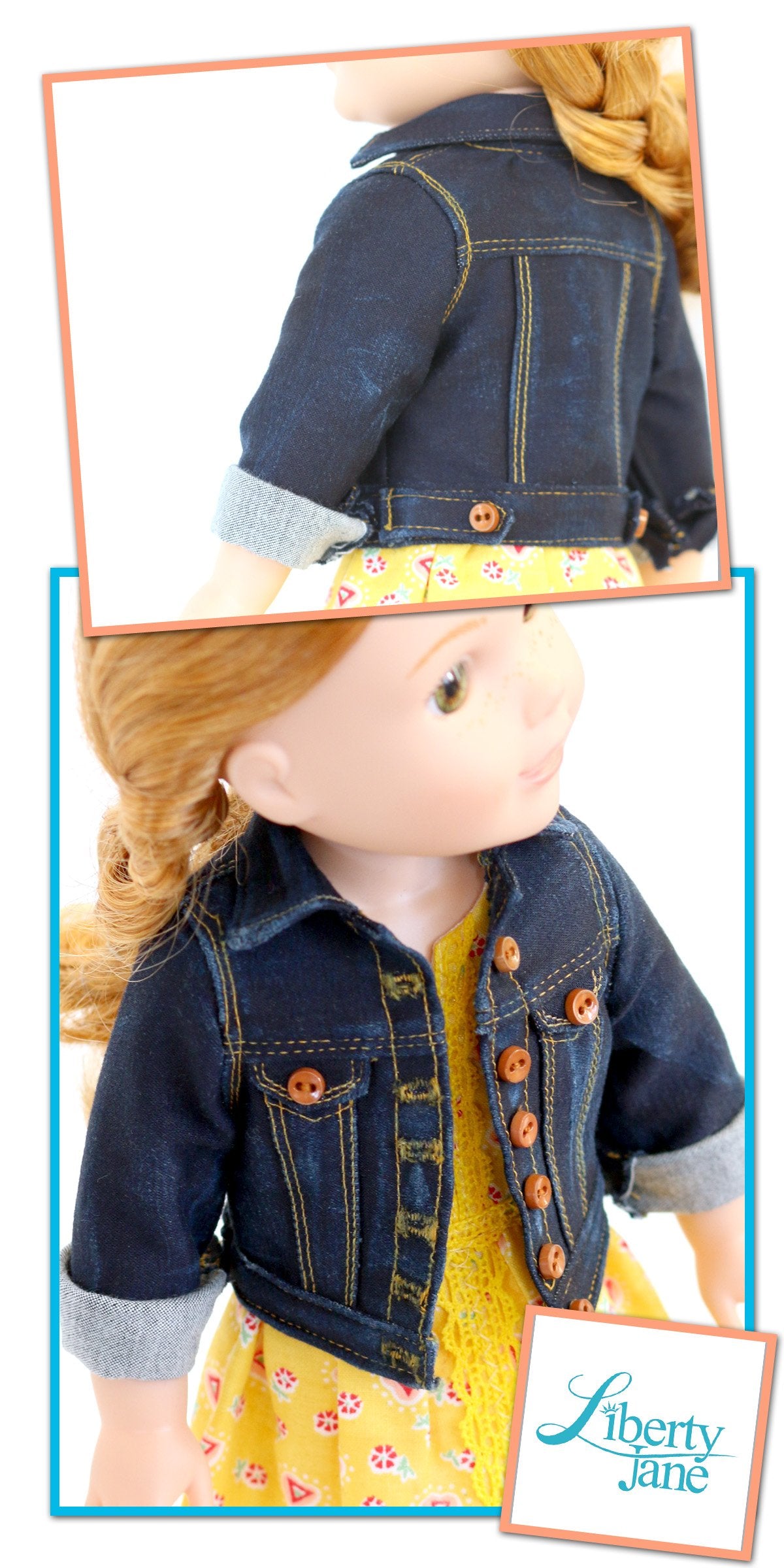 Liberty Jane WellieWishers Denim Jacket 14.5" Doll Clothes Pattern Pixie Faire