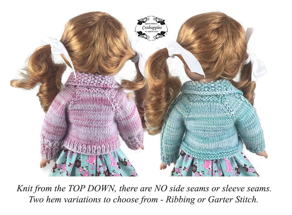 Crabapples WellieWishers Eyelet Cable Cardigan 14.5 Inch Doll Clothes Knitting Pattern Pixie Faire