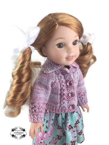 Crabapples WellieWishers Eyelet Cable Cardigan 14.5 Inch Doll Clothes Knitting Pattern Pixie Faire