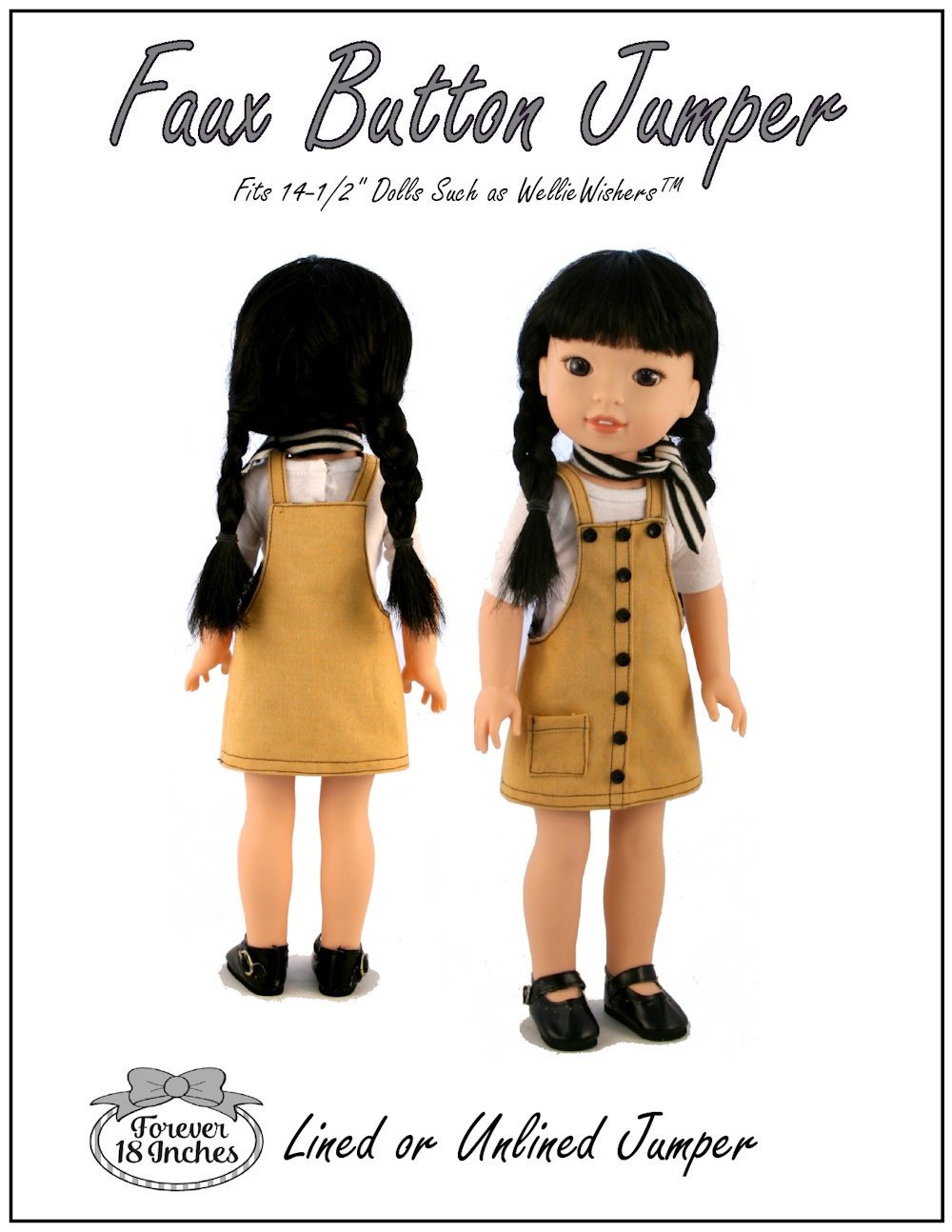 Forever 18 Inches WellieWishers Faux Button Jumper 13-14.5" Doll Clothes Pattern Pixie Faire