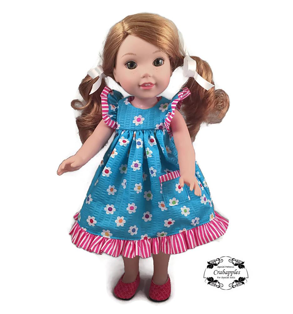Crabapples WellieWishers Flutter Sleeve Dress 14.5 Inch Doll Clothes Pattern Pixie Faire