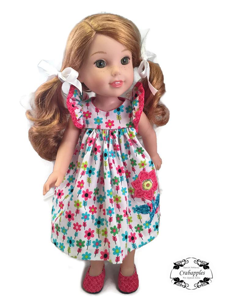 Crabapples WellieWishers Flutter Sleeve Dress 14.5 Inch Doll Clothes Pattern Pixie Faire