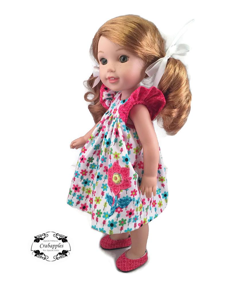 Crabapples WellieWishers Flutter Sleeve Dress 14.5 Inch Doll Clothes Pattern Pixie Faire