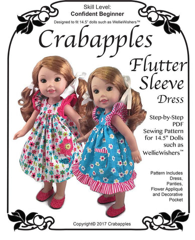 Crabapples WellieWishers Flutter Sleeve Dress 14.5 Inch Doll Clothes Pattern Pixie Faire