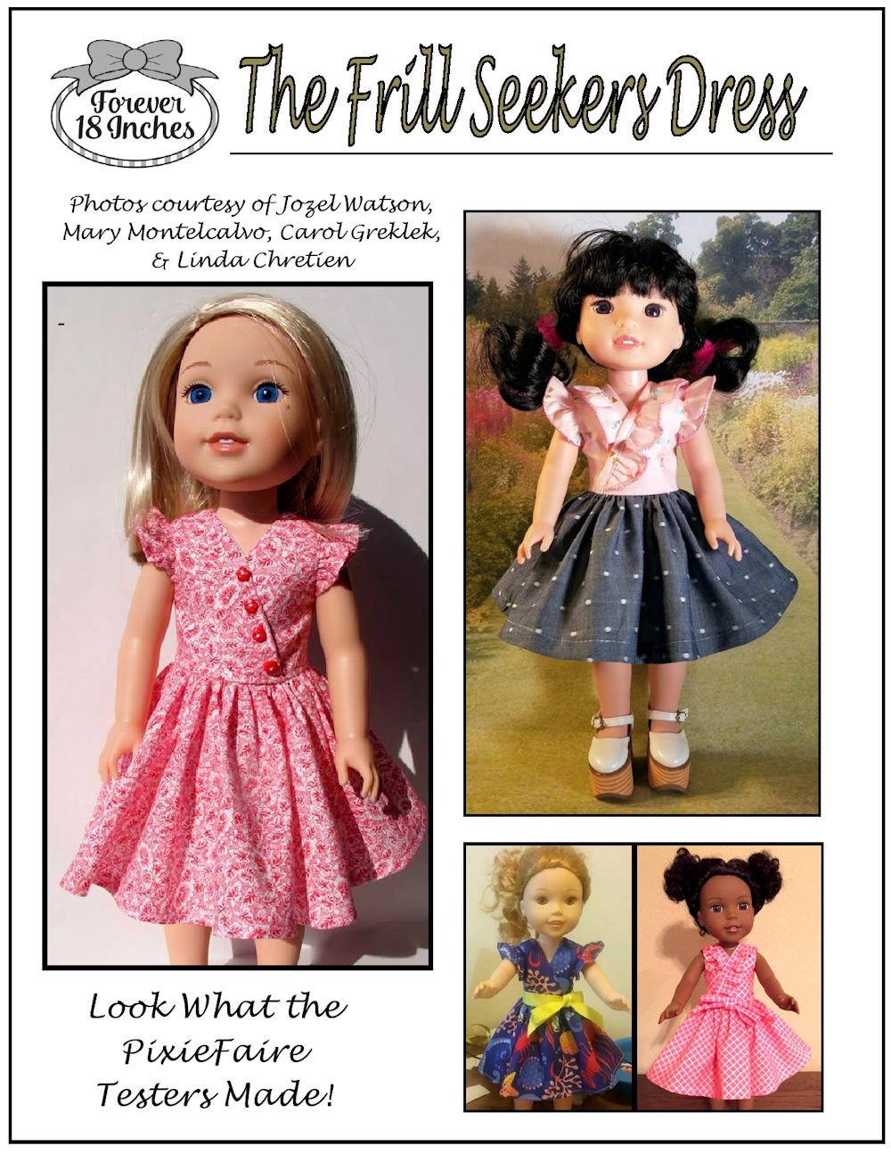 Forever 18 Inches WellieWishers Frill Seekers Dress 14.5" Doll Clothes Pattern Pixie Faire