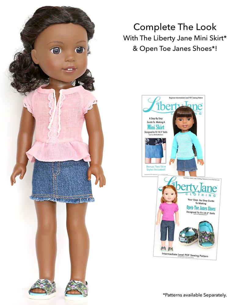 Liberty Jane WellieWishers Kings Canyon Peplum Top 14-15" Doll Clothes Pattern Pixie Faire