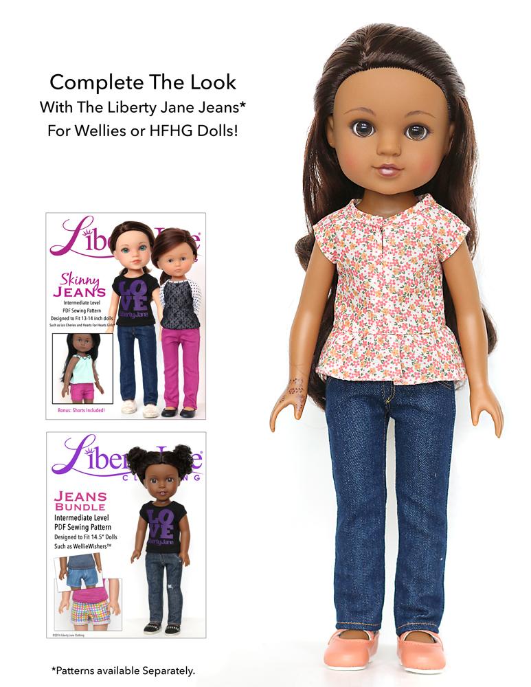 Liberty Jane WellieWishers Kings Canyon Peplum Top 14-15" Doll Clothes Pattern Pixie Faire