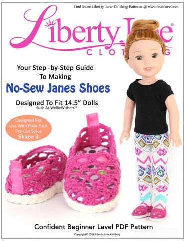 Liberty Jane WellieWishers No Sew Janes Shoes 14.5 Inch Doll Shoe Pattern Pixie Faire