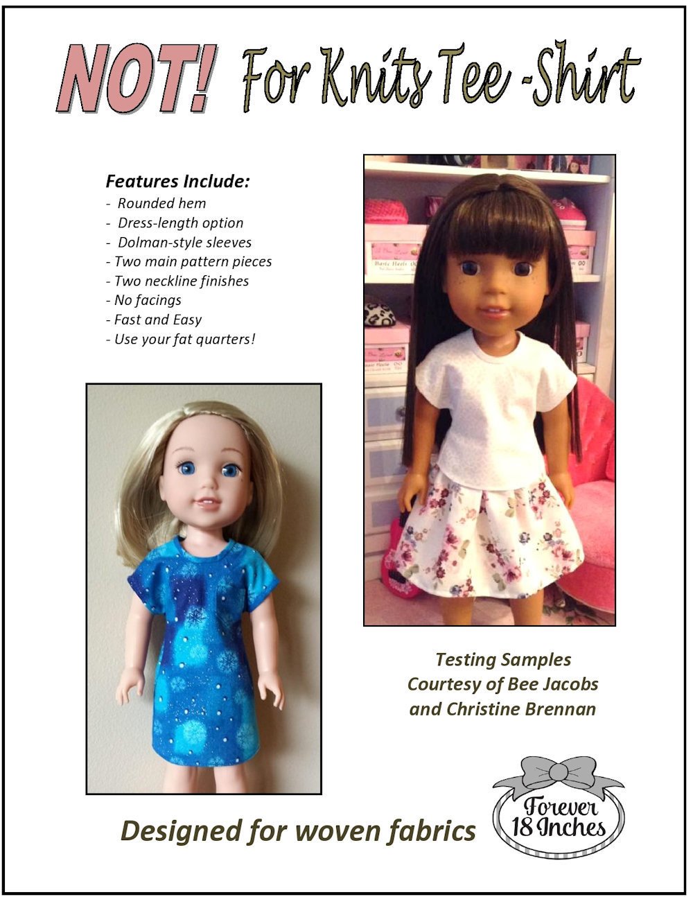 Forever 18 Inches WellieWishers NOT! For Knits Tee-Shirt 14.5" Doll Clothes Pattern Pixie Faire