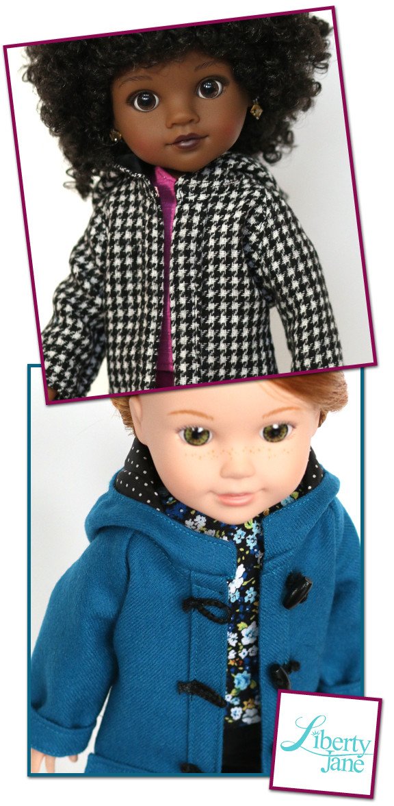Liberty Jane WellieWishers Oxford Square Coat 14 - 14.5 Inch Doll Clothes Pattern Pixie Faire