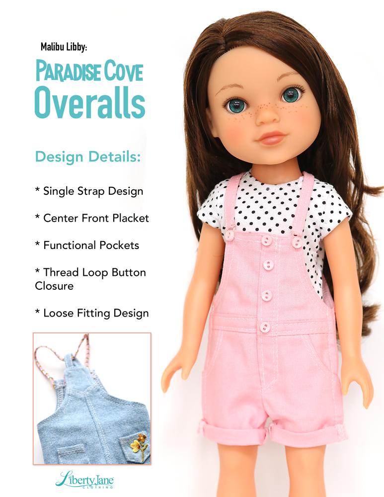 Liberty Jane WellieWishers Paradise Cove Overalls 14 - 14.5 inch Doll Clothes Pattern Pixie Faire