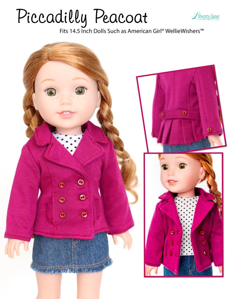 Liberty Jane WellieWishers Piccadilly Peacoat 14.5 Inch Doll Clothes Pattern Pixie Faire