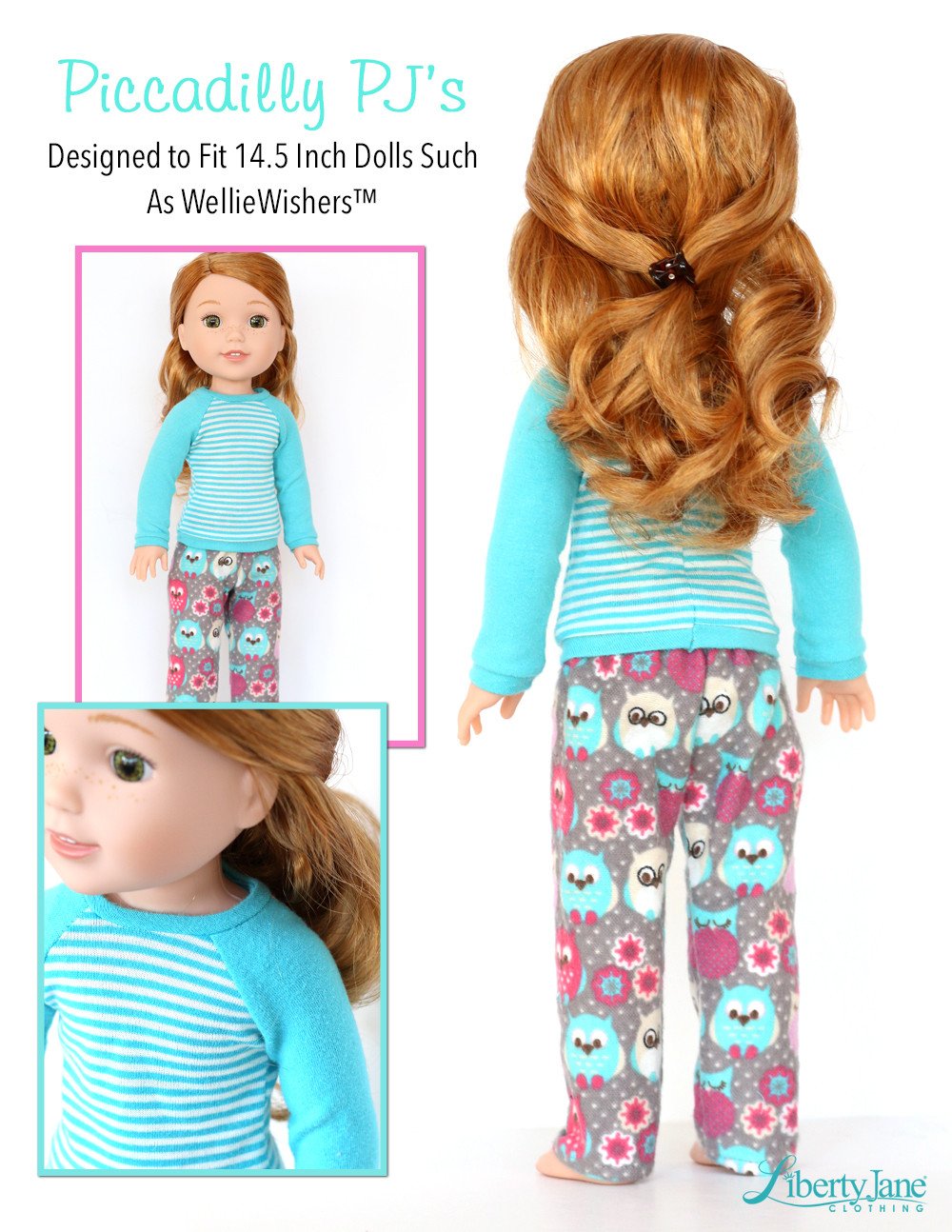 Liberty Jane WellieWishers Piccadilly PJs 14.5 Inch Doll Clothes Pattern Pixie Faire
