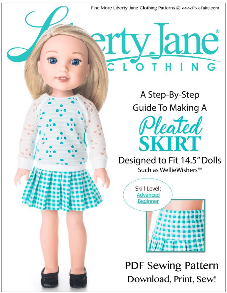 Liberty Jane Pleated Skirt Doll Clothes Pattern for WellieWishers
