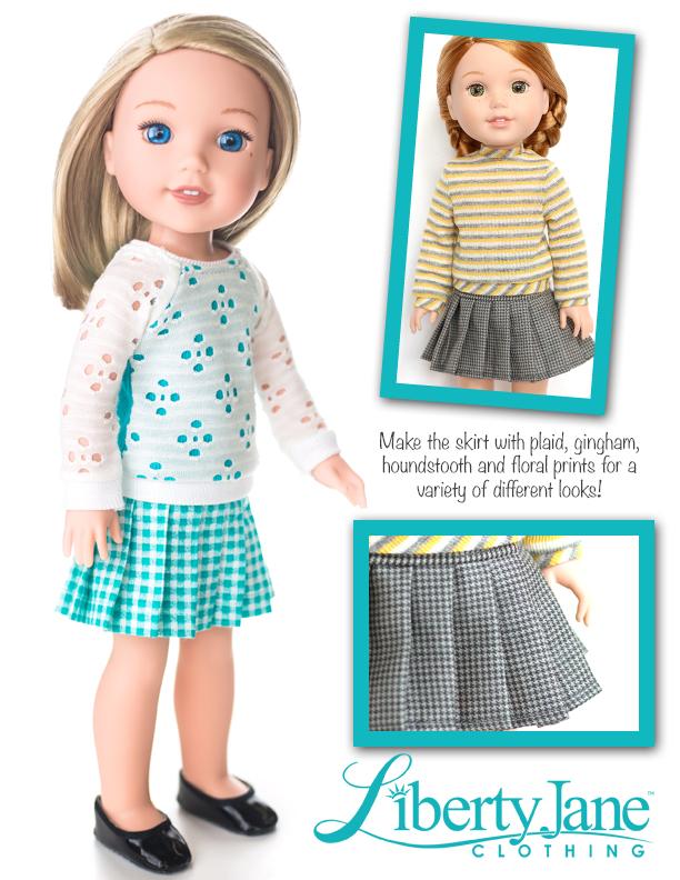 Liberty Jane WellieWishers Pleated Skirt 14.5" Doll Clothes Pattern Pixie Faire