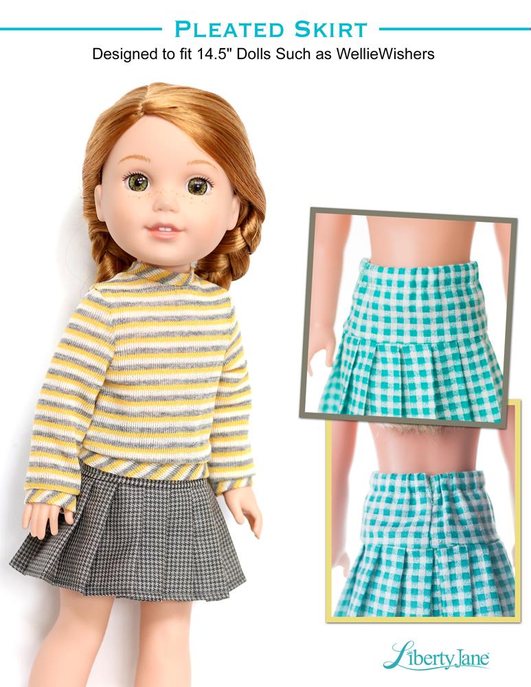 Liberty Jane WellieWishers Pleated Skirt 14.5" Doll Clothes Pattern Pixie Faire